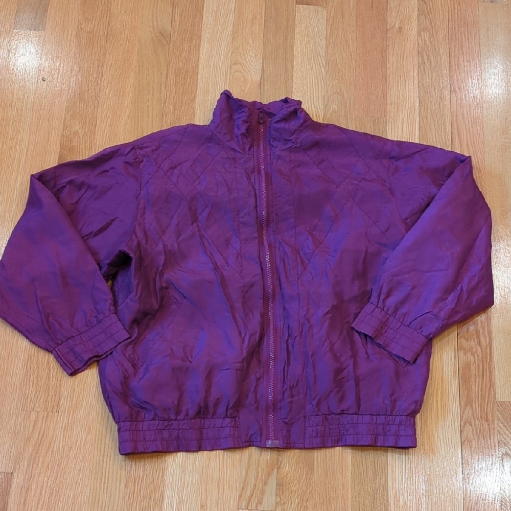 Vintage The La Costa Spa 100% Silk Purple Windbreaker Jacket Women Size Small